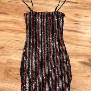 Multicolor Sequin Striped Dress
